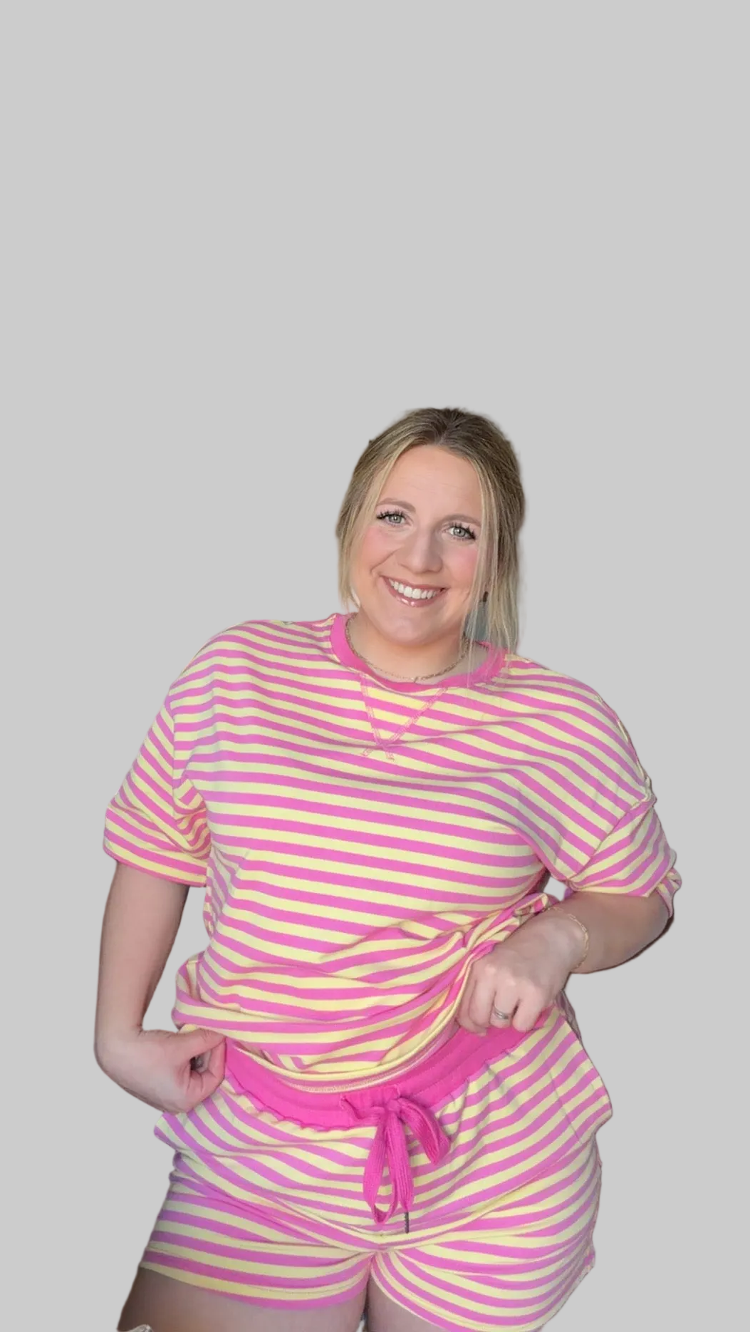 Pink Striped Short Set