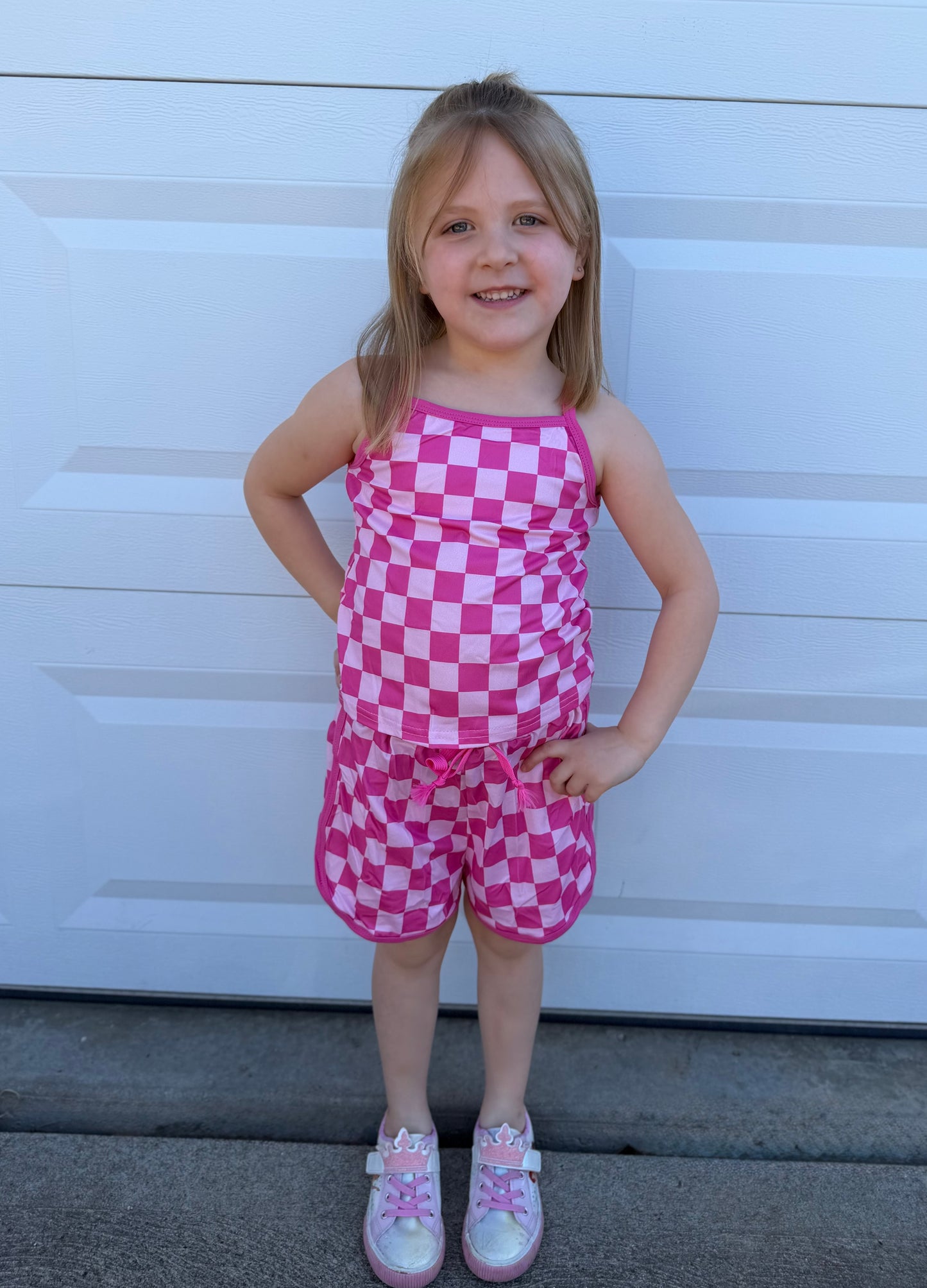 Sibling Baby Girls Strap Plaid Top Short Sports Sets