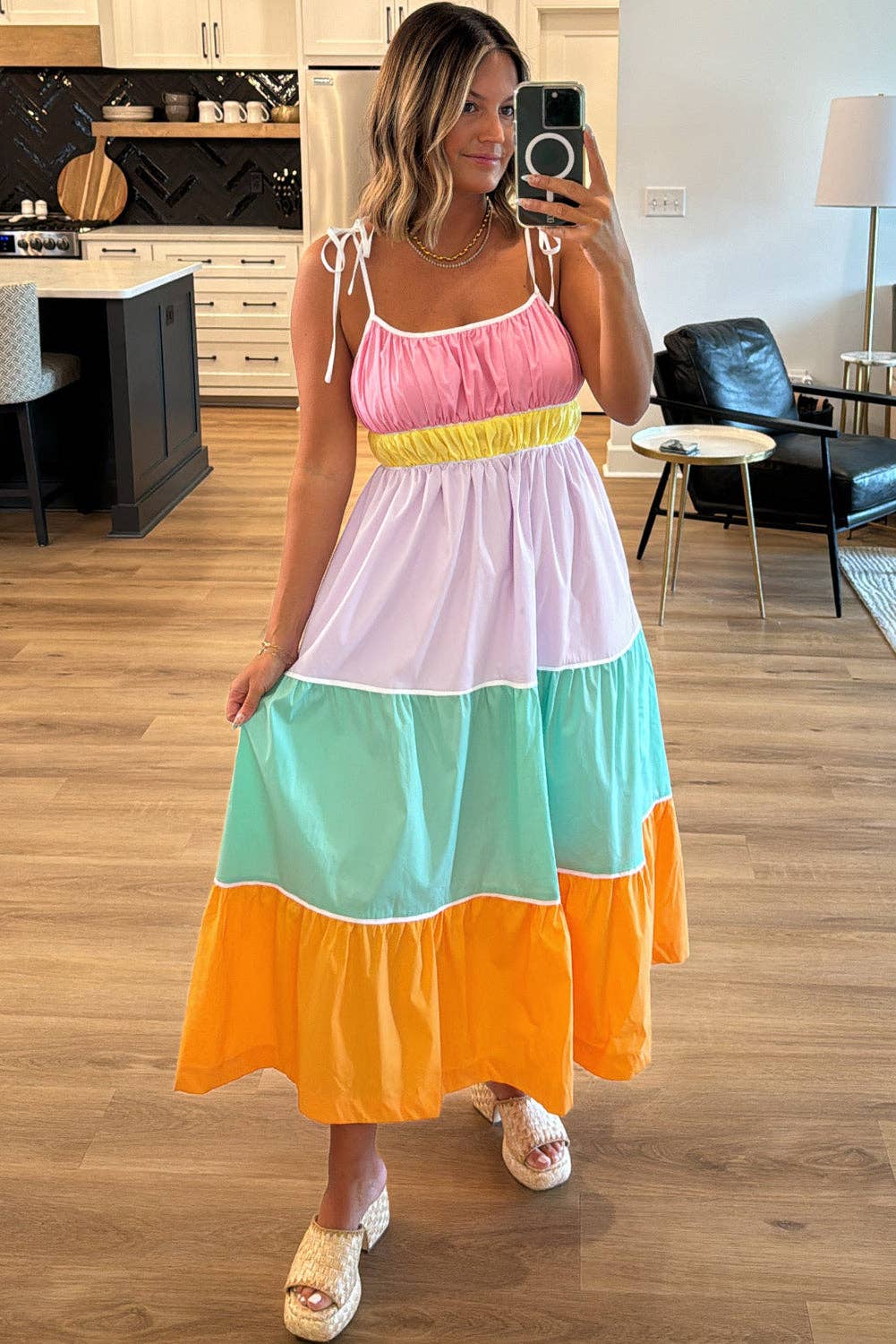 Multicolor Flowy Maxi Dress With Pockets