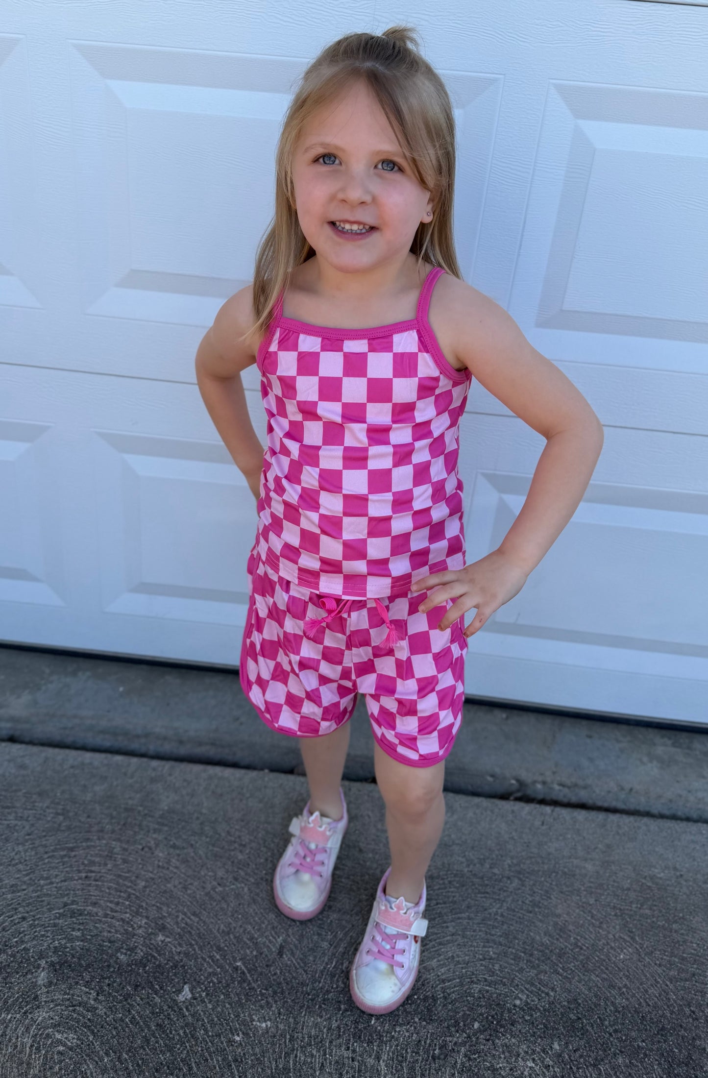 Sibling Baby Girls Strap Plaid Top Short Sports Sets