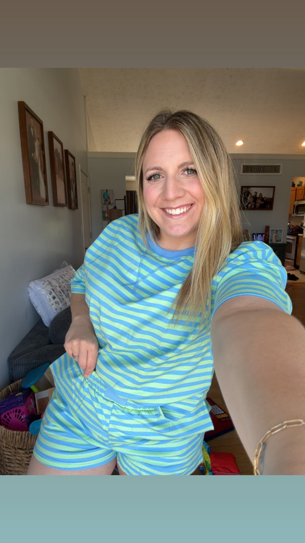 Green Striped Short Set