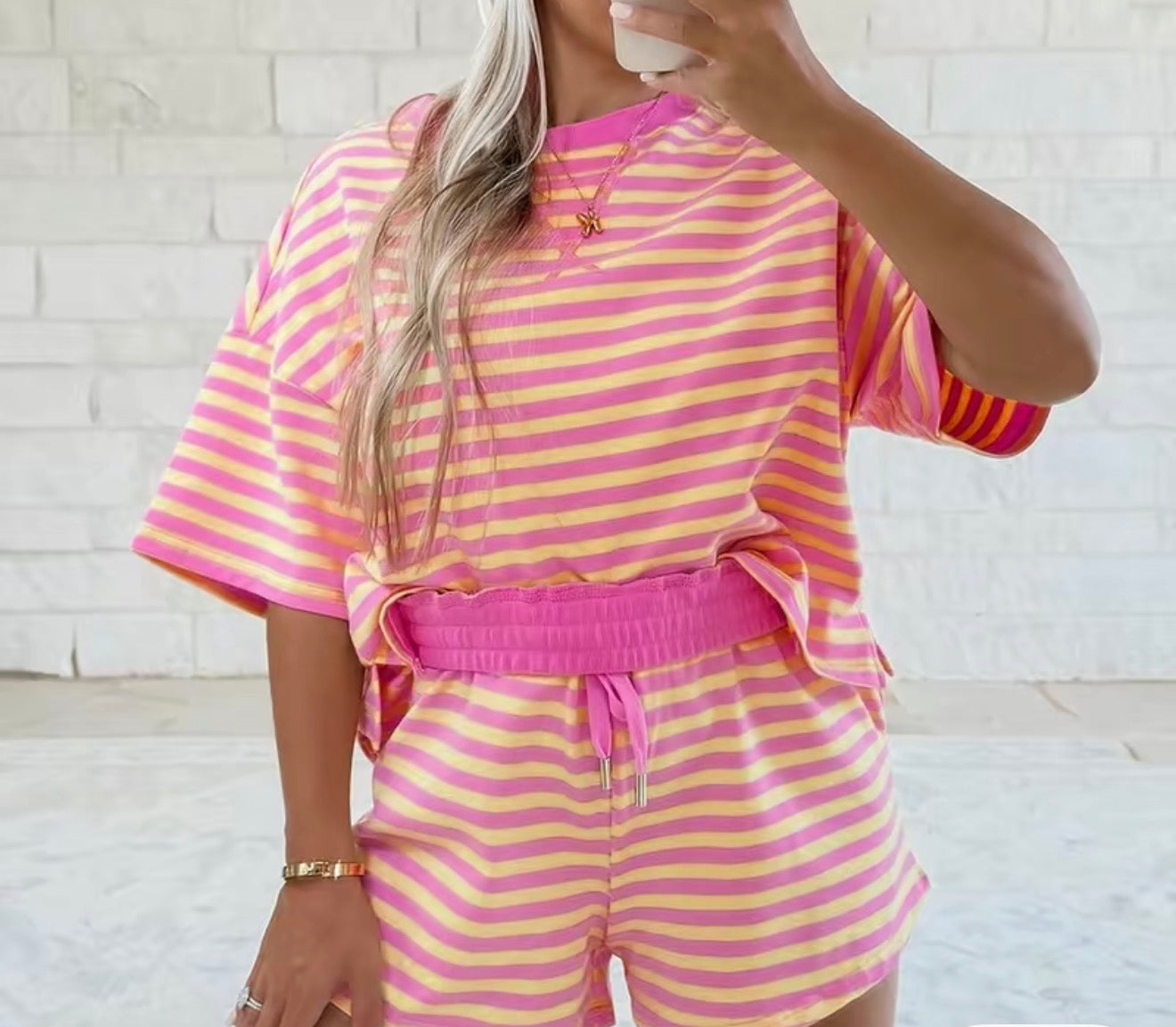 Pink Striped Short Set