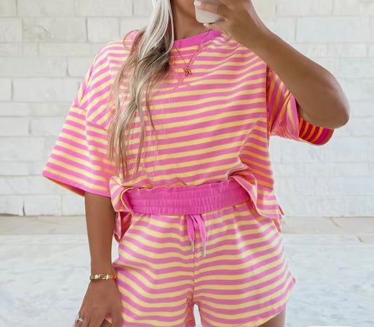 Pink Striped Short Set