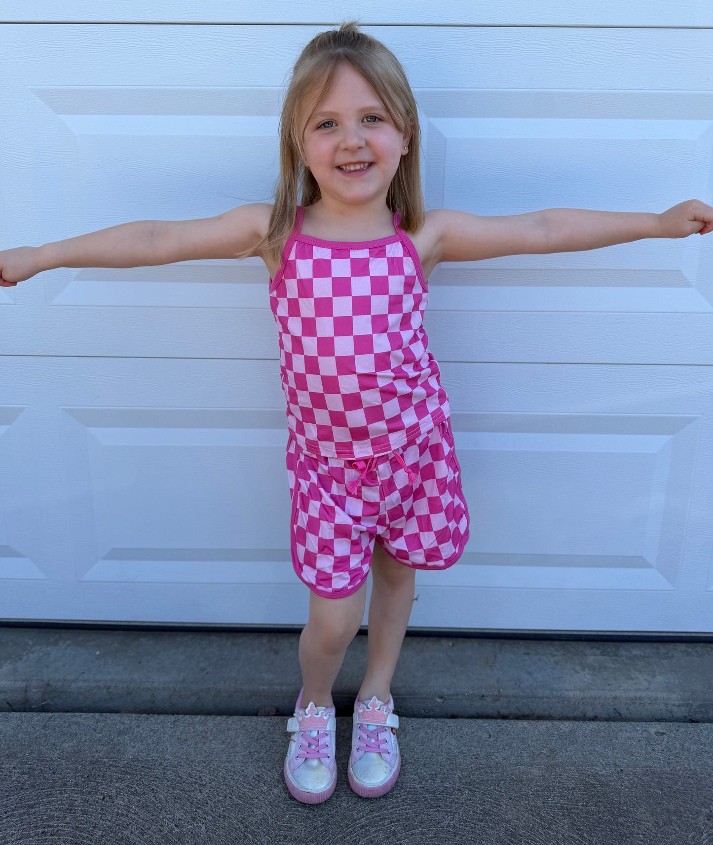 Sibling Baby Girls Strap Plaid Top Short Sports Sets